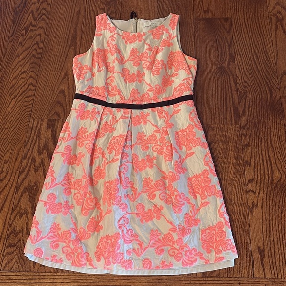 Loft petite SILK jacquard textured Sleeveless mini dress neon pink cream A line - Picture 14 of 14